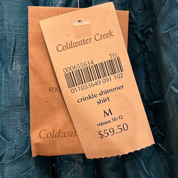 NWT Coldwater Creek textured teal color lined blouse- size Medium. - Picture 4 of 6